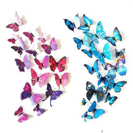 Wall Stickers Wholesale Qualified Wall Stickers 12Pcs Decal Sticker Home Decorations 3D Butterfly Rainbow Pvc Wallpaper For Living Roo Dhn6J