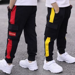 Trousers EACHIN Boys Pants Kids Trousers Cotton Sweatpants Elastic Waist Casual Patchwork Multi-Pocket Korean Pants Fashion Teenage Pants 230419