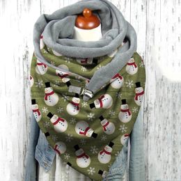 Scarves Christmas Winter Scarf Fashion Button Soft Snowman Print Shawls Casual Wrap Warm Lime Women Thick Knit