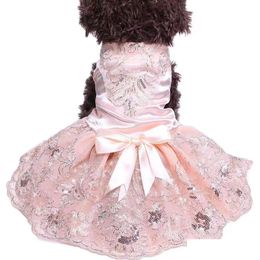 Dog Apparel Pet Dog Apparel Bow Tutu Dress For Cats Skirt Summer Princess Wedding Dresses York Clothes Drop Delivery Home Garden Pet S Dhpls