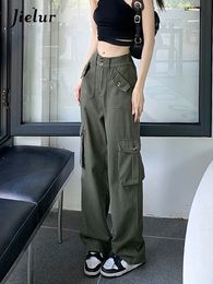 Women's Pants s Jielur Spring Korean Fashion Baggy Y2k Denim Trousers Pocket Design Vintage Cargo Pure Color High Waist Slim Jean Woman 230419