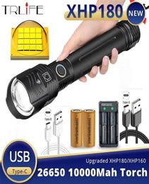 180 Most Powerful Flashlight 16core Light Typec Rechargeable Teles Zoom Input and Output High Longrange Lantern 21123127454415387