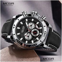 Wristwatches Mens Army Sports Chronograph Quartz Watches Leather Strap Luminous Waterproof Wristwatch Man Relos Clock 2094 S Dhgarden Otrn9