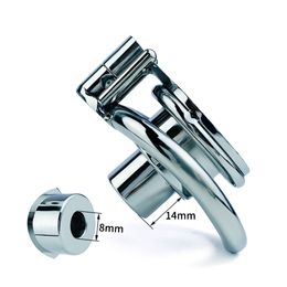 Male Chastity Cage Device with Cock Ring Lock Stainless Steel Negative Lock Series Single Double Layer Down Press Chastity Lock