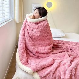 Blankets Winter Blanket Lamb Wool Thick Super Soft Double Side Microfiber Flannel Throw Blanket for Bed Comfortable Warm Comforter Double 231118