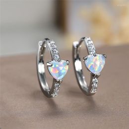 Hoop Earrings White Fire Opal Female Cute Heart Stone Dainty Silver Color Wedding For Women Engagement Jewelry