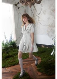 Casual Dresses MOLAN Ruffles Woman Beige Dress Cute Summer Sailor Neck Short Sleeve Sweet Fashion Female Korean Vintage Chic Vestido 230420