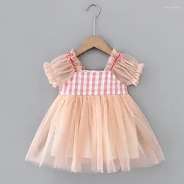 Girl Dresses Kids Dress Summer Plaid Clothing Green Colour For 1-7 Y