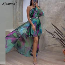 Casual Dresses Sexy Lady Diagonal Collar Printed Green Long Dress Elegant Female Party Maxi Autumn Women Sleeve Evening