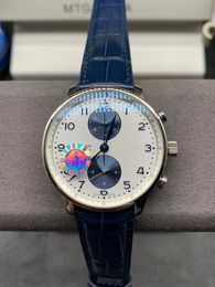 41MM 371620 blue men watch Chronograph max quality chrono genuine leather Strap 69355 automatic wristwatch mens watches sapphire crystal waterproof business