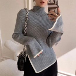 Women's Sweaters Irregular Knitted Top Women 2023 Autumn Fashion Patchwork Long Sleeve Turtleneck Sweater Woman Chic Side Split Black