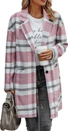 winter jacket women Plaid Pullover Casual Buttoned Wool Blend Winter Plaid Pocket Trench Coat 21YYXT