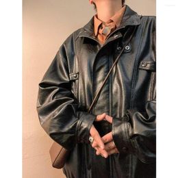 Men's Jackets Men Spring Black Soft Faux Leather Mens Hip Hop Jacket Male Oversize Streetwear Pockets Clothes Cool