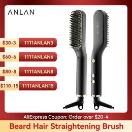 Hair Straighteners ANLAN Beard Hair Straightening Brush Heated Comb Men Beard Multifunctional Straightener Ceramic Comb Quick Hair Styler 231120