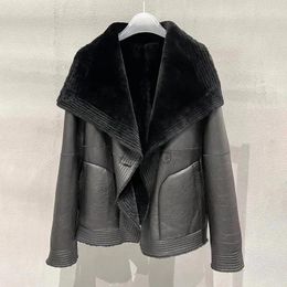 Women's Leather 2023 Winter Jackets Genuine Sheepskin Shearling Real Lamb Fur Women Double Face Coats Wool GT5083