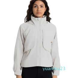 Outdoor Hoodies Coat Windproof Jacket Slim Fit Sweatshirts Water-repellent Outerwear Women Sports Jacket with Concealable Hood