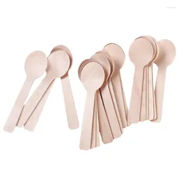 Spoons Disposable Wooden Spoon Ice Cream Scoop Coffee Honey Teaspoon Tableware Mini Cutlery Set Kitchen Accessories 100Pcs/Pack