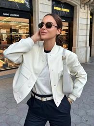 Men's Jackets SLTNX TRAF Fashion Bomber Jackets for Women 2023 Female Long Sleeve with Pockets Coats Ladies Vintage Jacket Outerwear Chic Tops 231120