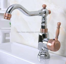 Bathroom Sink Faucets Basin Faucet Single Handle Mixer Tap Modern Kitchen Bar Water Polished Chrome And Red Copper Rotable Nnf915