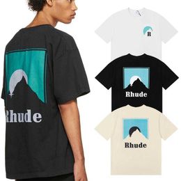 High Designer Fashion Clothing Tees Hip hop TShirts Trend Brand Rhude Blue Sunset Classic Print Pure Cotton Casual Couple Summer T-shirt Loose Streetwear Quality