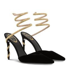 Sexy Women Renescaovilla Margot Sandals Shoes Glitter Soles Crystal-embellished Spiral Wraps Strap Low-heeled Pointed Toe Party Dress Pump EU35-43