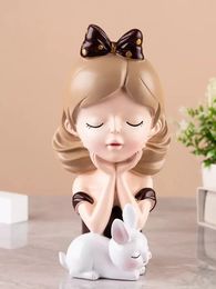 Decorative Objects Figurines Home Decoration Table Top Living Bedroom Craft Sculpture Model Ornament Accessories Rabbit Girl Resin Statue Room Decor 231120