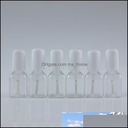 Packing Bottles 50Pcs/Lot 5G Mini Cute Clear Plastic Empty Square Nail Polished Bottle With White Cap Brush For Children Drop Delive Ott2B