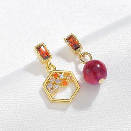 Stud Earrings Asymmetrical Crystal For Female Red Bean Acacia Delicate Vintage Studs Jewellery Year's Gifts