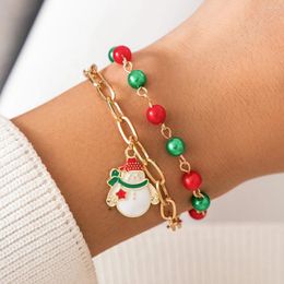 Link Bracelets IngeSight.Z Cute Colourful Beads Santa Claus Pendant Bracelet For Women Punk Gold Metal Cross Chain Christmas