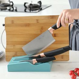 1pc, Knife Block, Horizontal Knife Holder, Knife Storage Rack, Fruit Knife Holder, Plastic Knife Holder With Chopping Borad Holder,, Kitchen Knife Cutting Board Storage