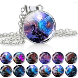Pendant Necklaces Starry Dragon Men's Necklace Glass Cabochon Silver Plated Chain Fashion Gifts For Boys Chains Men