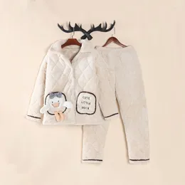 Women's Sleepwear Women Plus Velvet Padded Pajamas Female Winter Cute Girl 3-layer Cotton Coral Loungewear Plush Wear Home Service Suit