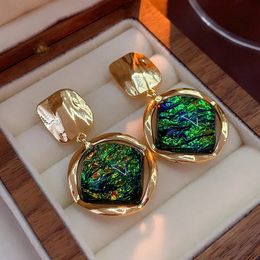 Stud Luxury Women's Large Green Geometric Stud Earrings Vintage Gold Color Earrings Women's Charm Resin Stone Wedding Earrings 231120