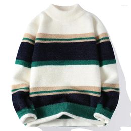 Men's Jackets 2023 Autumn And Winter Mink Velvet Sweater Men Fashion Casual Stripe Thick Warm Comfortable Pullover Sweaters M-XXXL