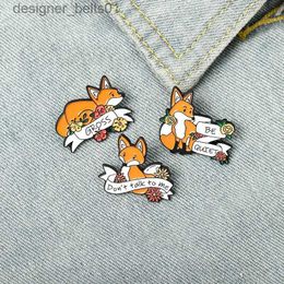 Pins Brooches Cute Cartoon Fox Enamel Pins Custom Flower Banner Animal Brooches Bag Lel Pin Badges Jewellery Gifts for Kids Friends WholesaleL231120