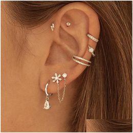 Hoop & Huggie Fashion Crystal Zirconia Chain Hoop Earrings Flower Water Drop Pendant Cartilage Earring Piercing Jewellery Drop Dhgarden Otw7S
