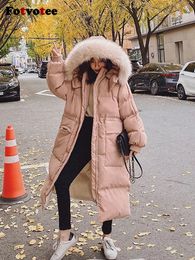 Womens Down Parkas Fotvotee winter clothing womens long jacket with thick hood warm puff street casual and elegant ultrathin 231118