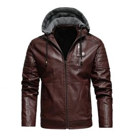 Men's Fur Faux Fur Winter Men's PU Leather Jacket High-quality Plush Thick Men Motorcycle Street Fashion Mens Hooded Coats 231120