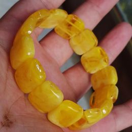 Bangle Natural Baltic Amber Elastic Wide Bracelet Yellow Beeswax Gemstone Bangle Men Women Healing Jewelry Real Ambers Amulet Bracelets 231118