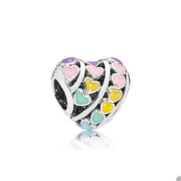 Real Sterling Silver Colourful Love Heart Charm for Pandora Snake Chain Bracelet Bangle Making Findings Women Giirls Gift Jewellery Charms with Original Box