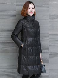 Women's Leather Winter Jacket Women Sheepskin Coat Genuine Warm Long Down Jackets For Veste En Cuir Femme KJ1524