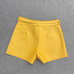 Women's Shorts Genuine Women Leather High Street Solid Colour Sheepskin Belt Slim Fit Straight Sexy Mini Trousers Pockets Cargo