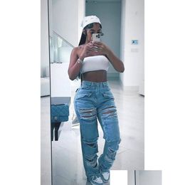 Women'S Jeans Trendy Sky Blue Straight Leg Ripped Drop Delivery Apparel Womens Clothing Otbvn