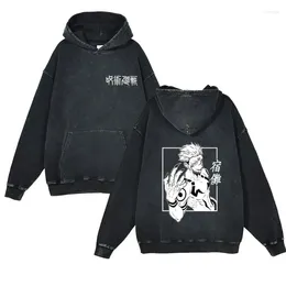 Men's Hoodies Jujutsu Kaisen Hooded Sweatshirts Anime Gojo Satoru Yuji Itadori Washed Cotton Graphic Print Streetwear Hip Hop Pullover