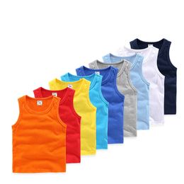 Summer Kids Tank Top Candy Colour Girls Sleeveless Vest Sports Undershirts Kid Singlet Cotton Underwear Summer Children Boy Tops Beach Clothing M4292