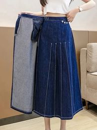 Skirts Denim Pleated Skirt Women Korean Fashion Irregular Harajuku Vintage Ladies Casual High Waist Aline 231118