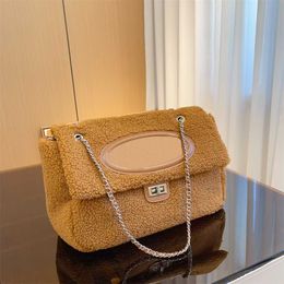 Trendy D Lambs Wool Hobo Bag Crossbody Bag Luxurys Handbag Women Chain Luxury Designer Bag Fashion plush messenger bag