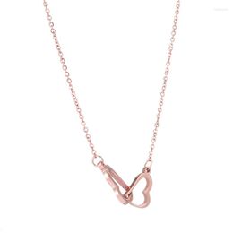 Choker AMORUI Heart To Women Necklaces Stainless Steel Gold/Rose Gold Colour Link Chain Pendant Necklace For Couple Lovers
