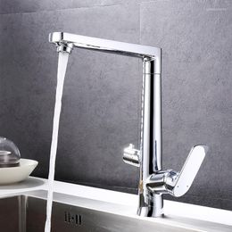 Kitchen Faucets Modern Faucet Silver Double Handle Brass Tap Single Hole 360 Degree Swivel Cold And Mixer Water Taps