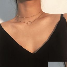 Chains Fashion Modern Choker Chains Necklaces Two Layers Round Gold Colour Necklace Jewellery For Drop Delivery Jewellery Necklace Dhgarden Ot8Ny